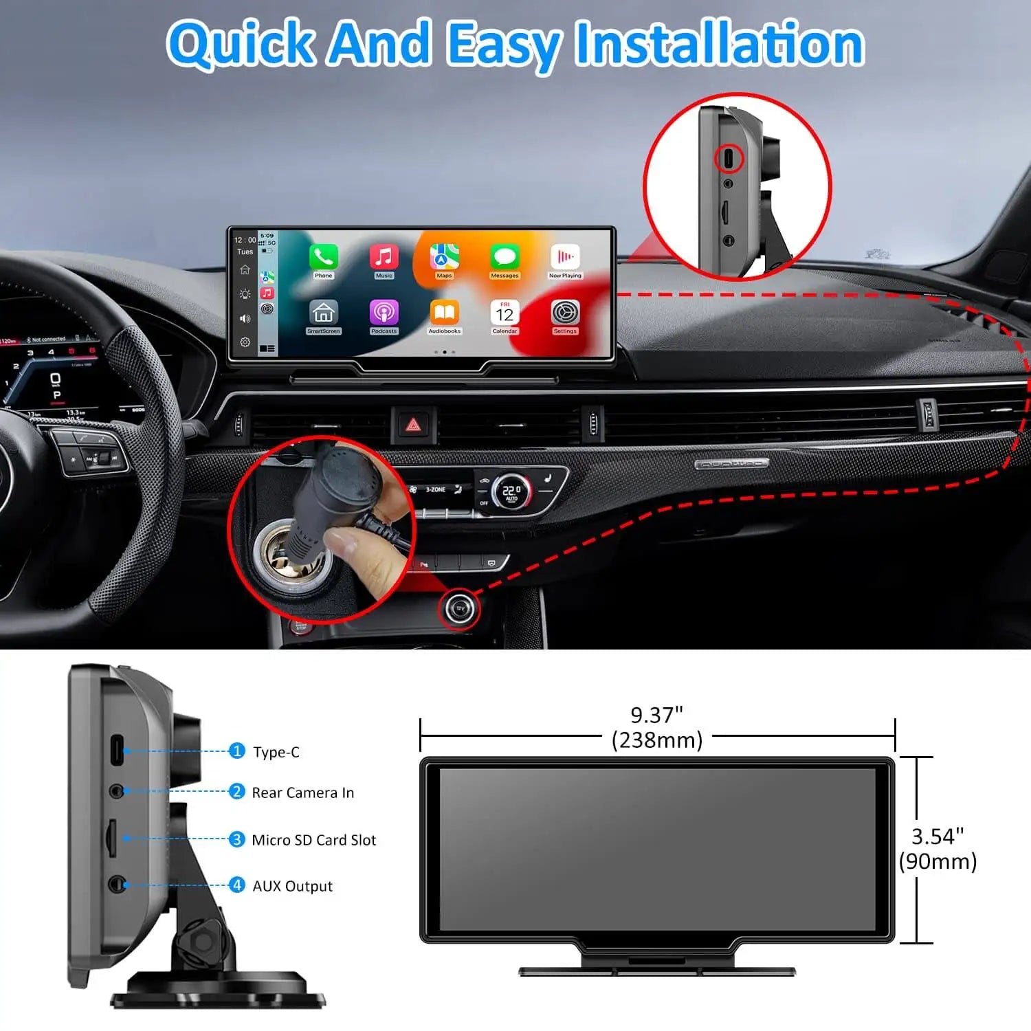 Ottocast Portable CarPlay Screen Ottoscreen Max 10.26 Inches 2.5K Car Touch Screen Wireless Carplay - Supersell 