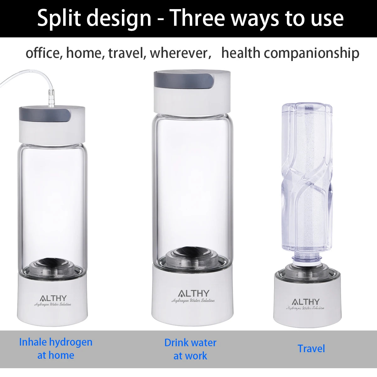 ALTHY Hydrogen Rich Water Generator Bottle - Glass Cupbody - DuPont SPE & PEM Dual Chamber Maker Ionizer - H2 Inhalation Device - Supersell