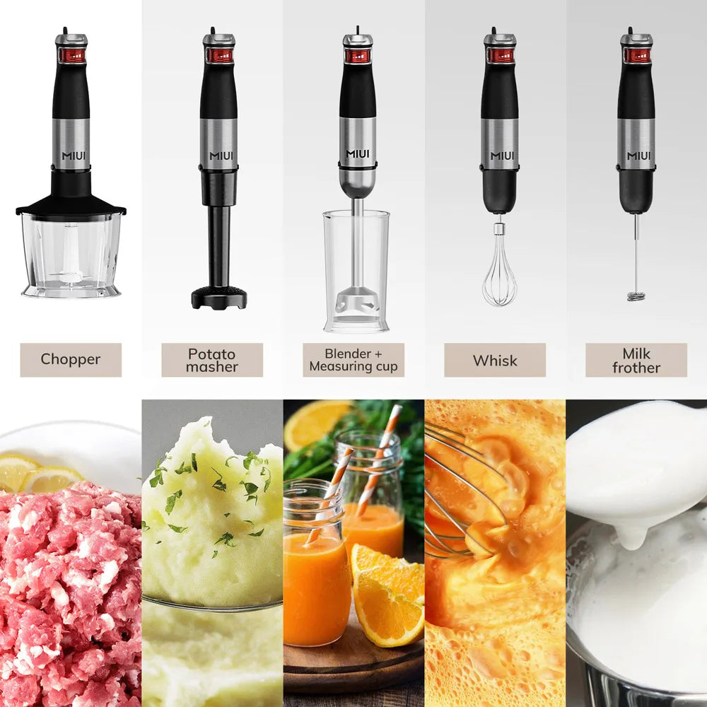 MIUI Electric Hand Held Stick Blender 6-in-1 Multi-Purpose Immersion Hand Blender,Stainless Steel Blades,Home & Kitchen,1200W - Supersell