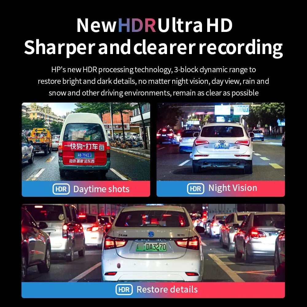 HP Car Recorder HD Night Vision 1296P Car WiFi Car DVR Video Loop Video Parking Monitoring - Supersell