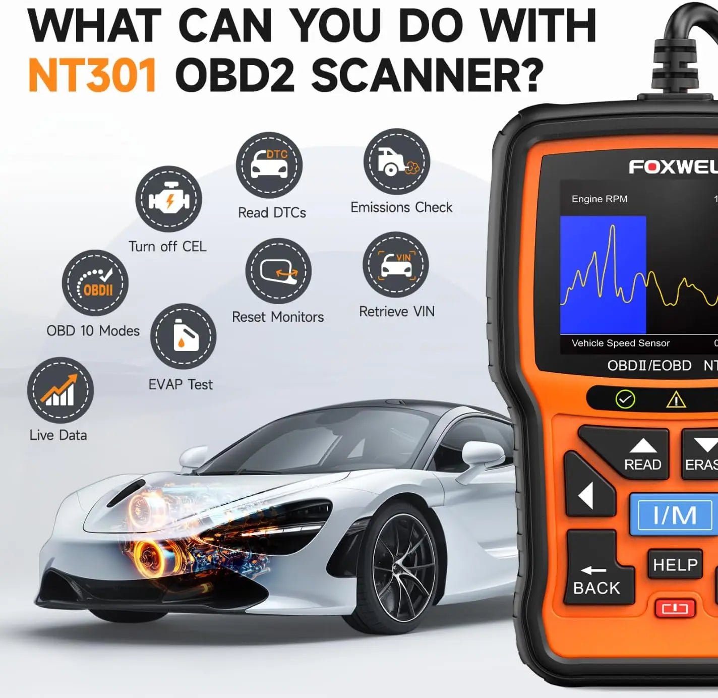 FOXWELL NT301 OBD2 Scanner Check Engine Code Reader Professional ODB2