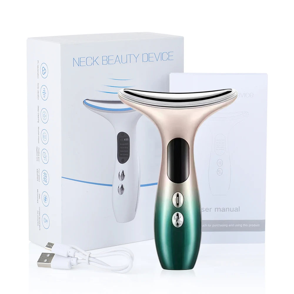 Neck Beauty Device EMS Micro-current Three-color Light Firming and Rejuvenating Skin Ion Importer Facial Lifting for Neck Lines - Supersell