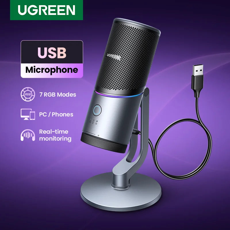 UGREEN USB Microphone with RGB Modes Professional Condenser Mic - Supersell 