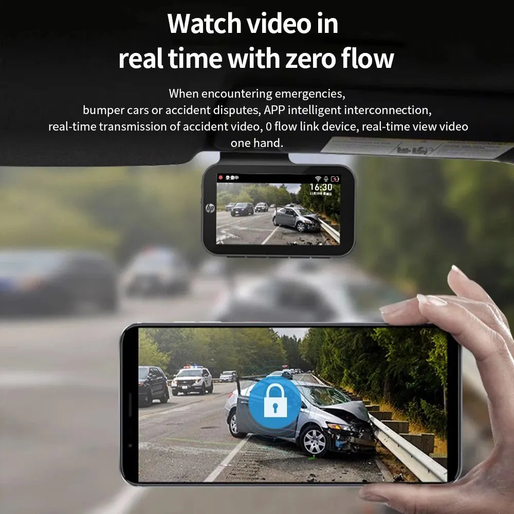 HP Car Recorder 2K 1440P Car Camera HD Night Vision Parking Monitoring Car WiFi Car DVR Video Loop Recording - Supersell